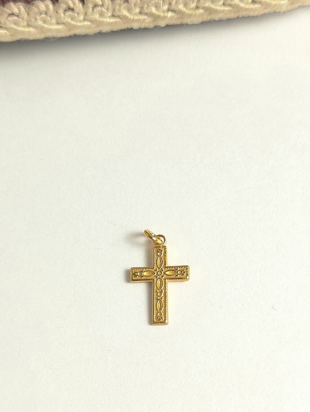 Vintage Ornate Gold Tone Petite Cross Pendant or Charm Jewelry Making